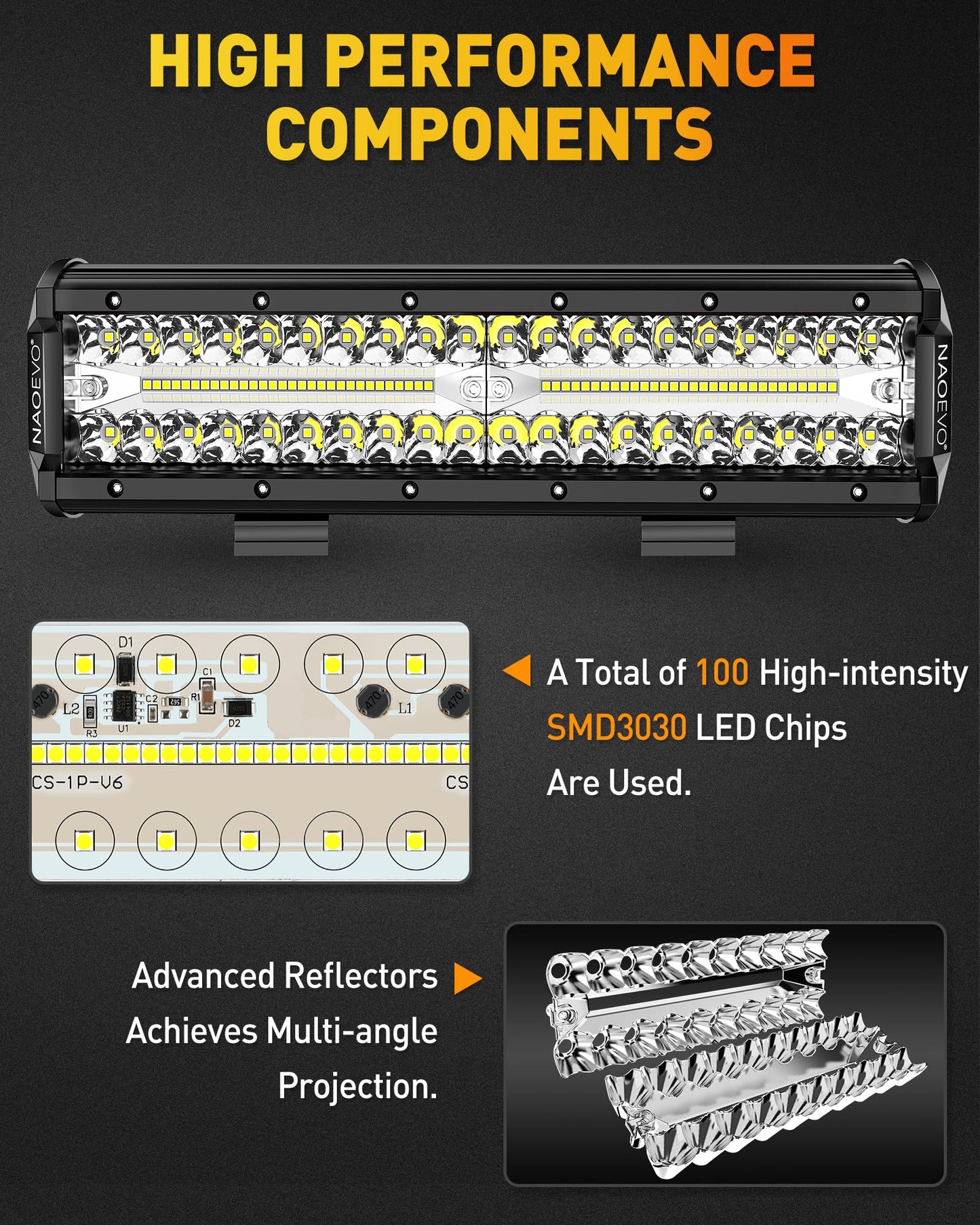 NAOEVO 12 inch LED Light Bar, 300W 30000LM LED Offroad/Driving/Fog Lights LED Bar, Spot Flood Combo Beam LED Work Lights for Truck UTV ATV Tractor Golf Cart Boat, 1 Pc (White)