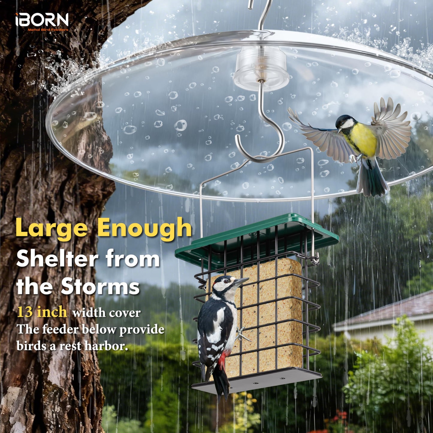 iBorn Baffles for Bird Feeders, 13” Bird Feeder Cover for Rain Guard, Birds Feeders Rain Guard, Full Protection for Feeders for Outdoors, Chew-Proof Polycarbonate, Pack of 2, Transparent
