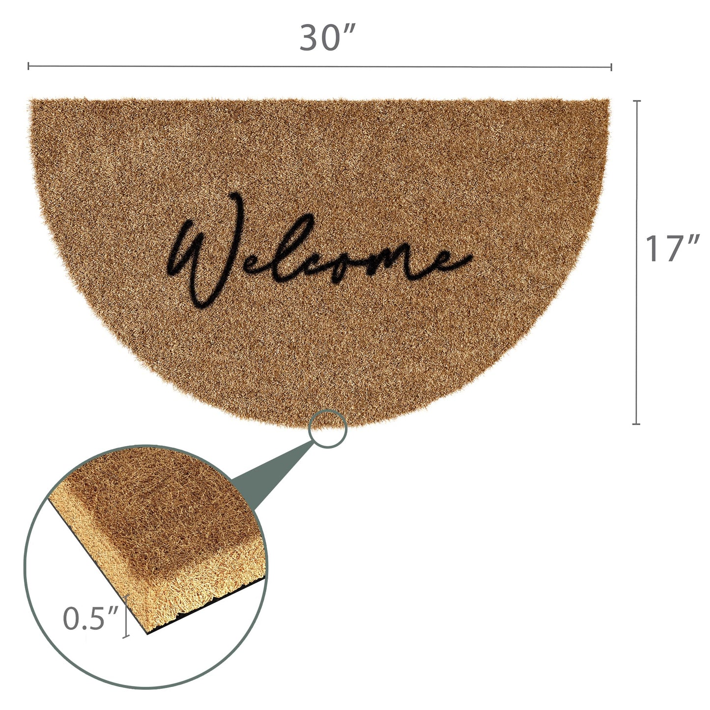 Barnyard Designs Half Moon Welcome Mat for Front Door and Outdoor Entrance, Large Door Mat Indoor Entrance and Outside Doormat, 76x43cm, Brown (Welcome)
