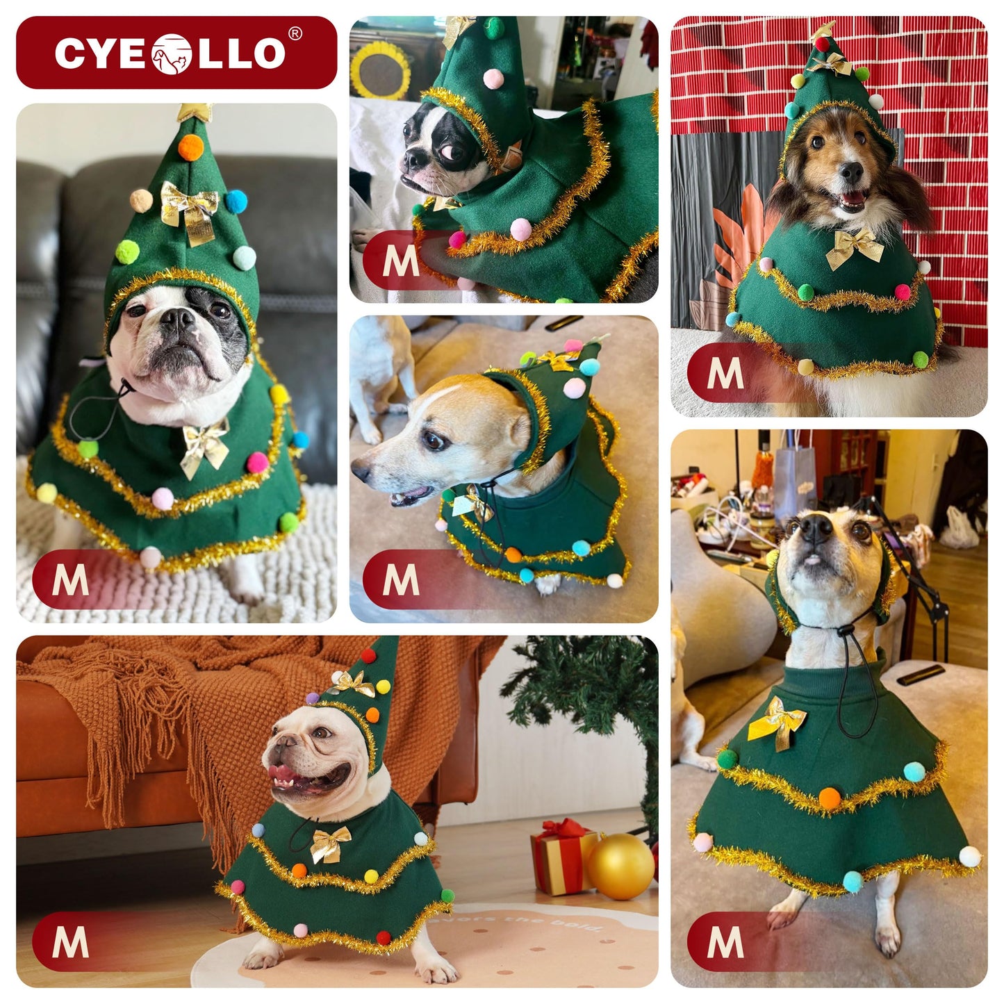cyeollo Dog Christmas Costume Cute Christmas Tree Outfit Pet Dog Clothes Puppy Xmas Costumes for Small Medium Dogs, Green M