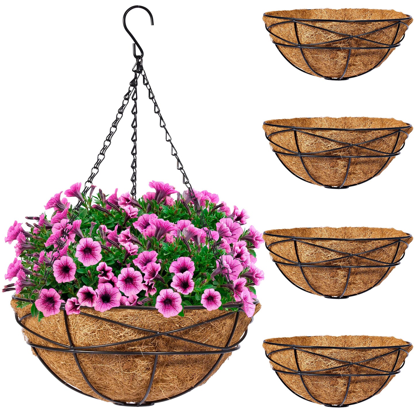 Sorbus Planter Basket Set Hanging Flower Pot Basket & Liner for Indoor/Outdoor Garden Dãcor Perfect for Home Garden Patio Deck (4-Pack)
