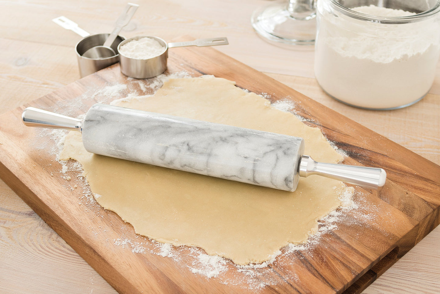 Fox Run Marble Rolling Pin and Base, White with Aluminum Handles