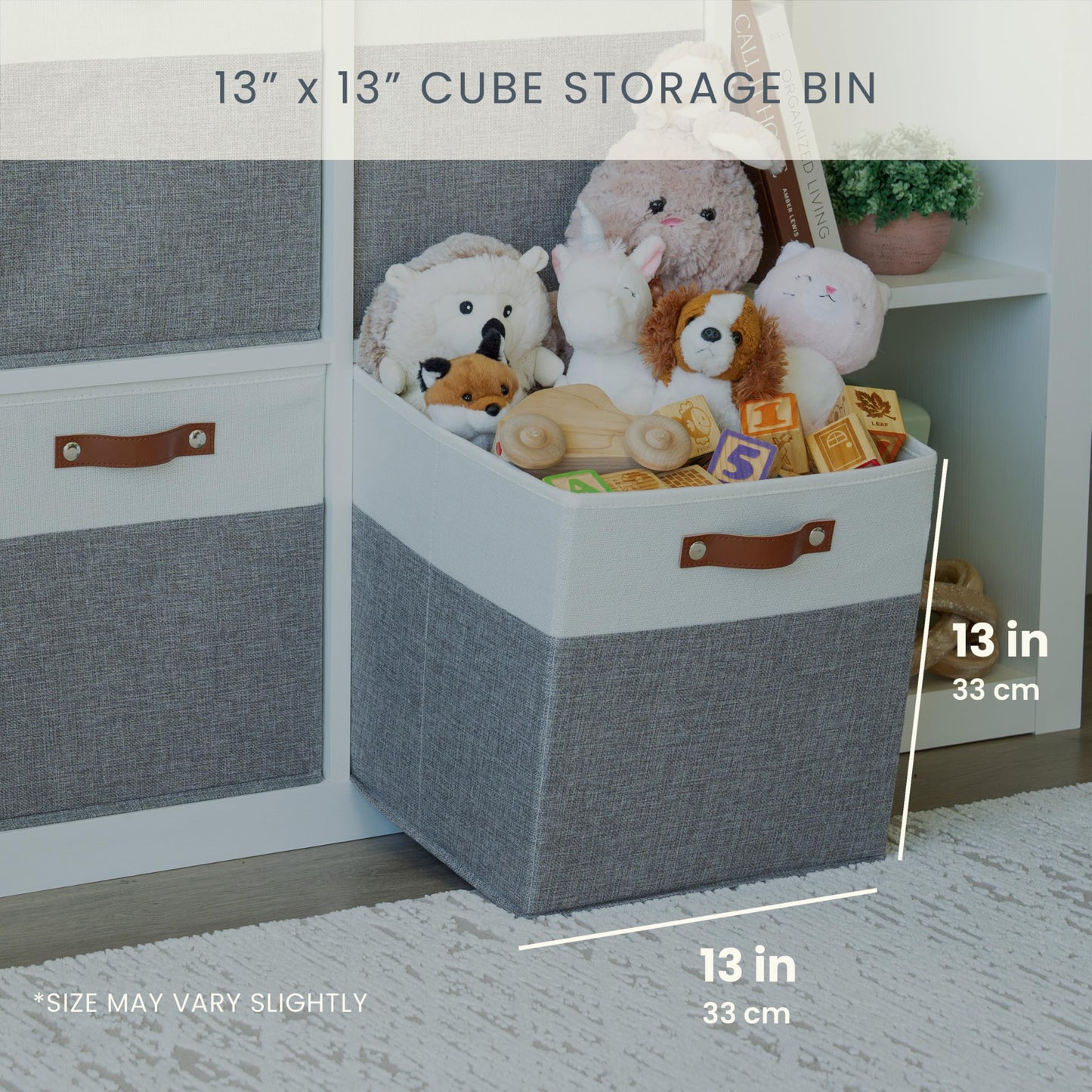 OrganiHaus 33x33cm 4 Pack Cube Storage Bin, Fabric Storage Bins, Cube Storage Organizer Bins, Kallax Organizer Storage Basket, Closet Storage Bins, Panier de Rangement, Bac de Rangement Gray/White