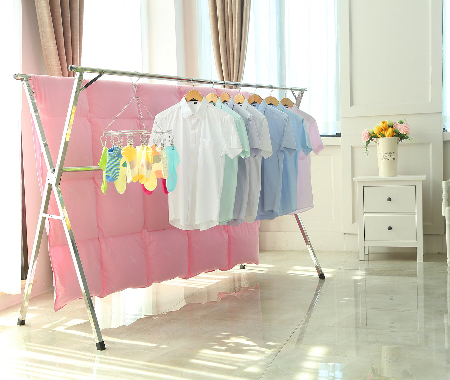 Clothes Drying Rack for Laundry Free Installed Space Saving Folding Hanger Rack for Home Heavy Duty Stainless Steel