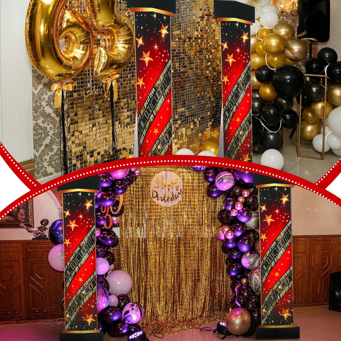 2 Pcs 5.8 ft Movie Award Night Red Carpet Column Decorations Prom Stand up Cardboard Cutout Life Size Award Red Carpet Theme Party Decoration Backdrop Photo Props Standup for Movie Awards Party Supply
