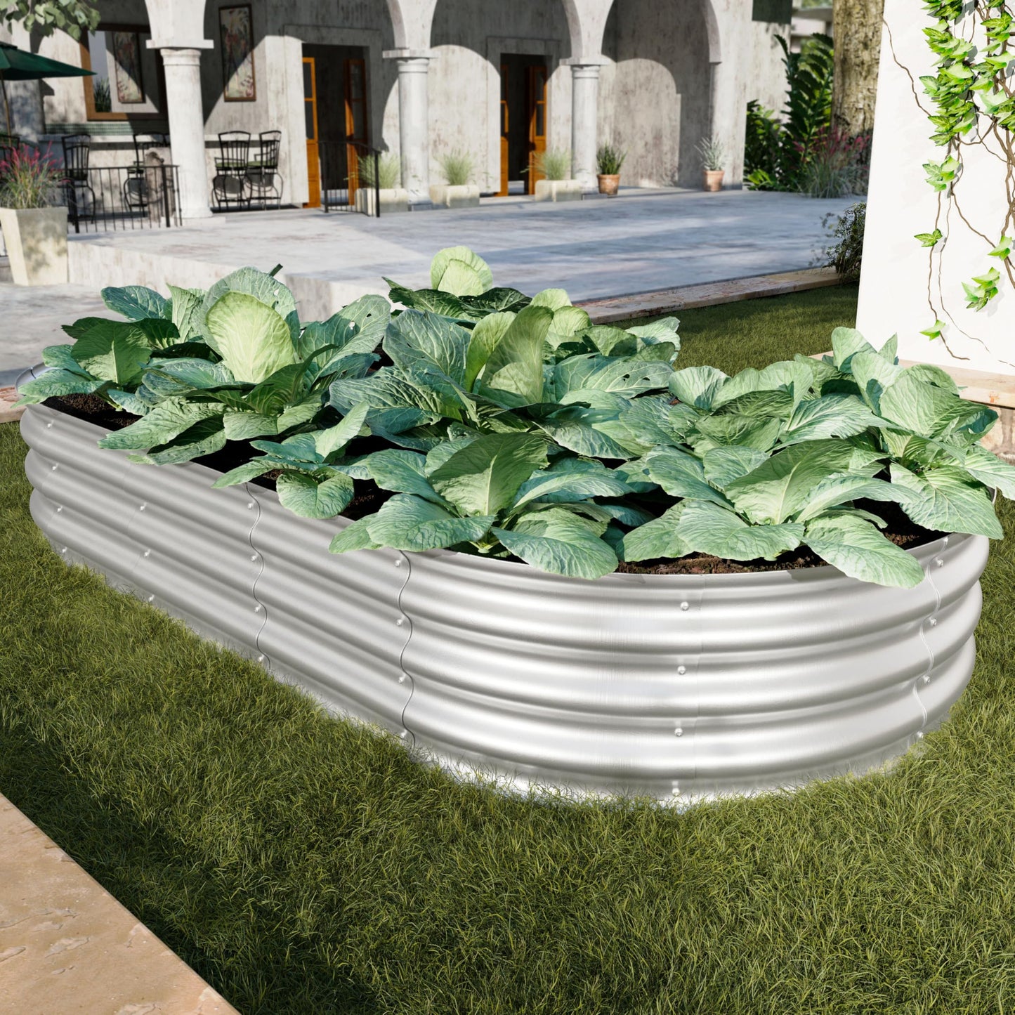 FOUBAM Galvanized Raised Garden Bed Kit, Oval Planters for Outdoor Plants,Galvanized Planter Boxes, Metal Raised Garden Beds Outdoor for Vegetables Flower Herb Patio 6 X 3 X 1 FT