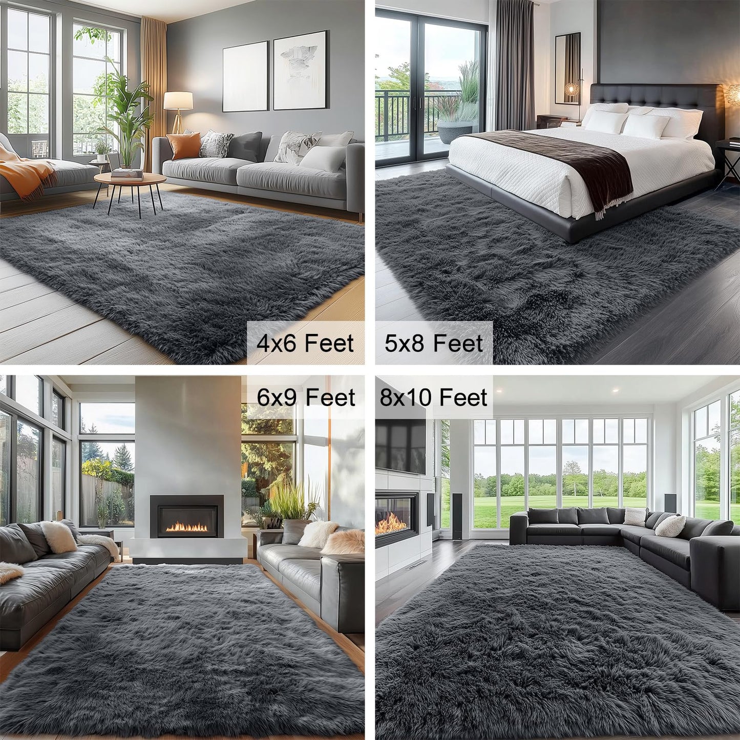 OLANLY Fluffy Area Rug for Living Room Bedroom, 5x8 Feet Soft Shaggy Non-Slip Carpet, Indoor Modern Plush Area Rugs for Kids Girls and Boys, Dorms, Nursery Rooms, Home Decor, Grey