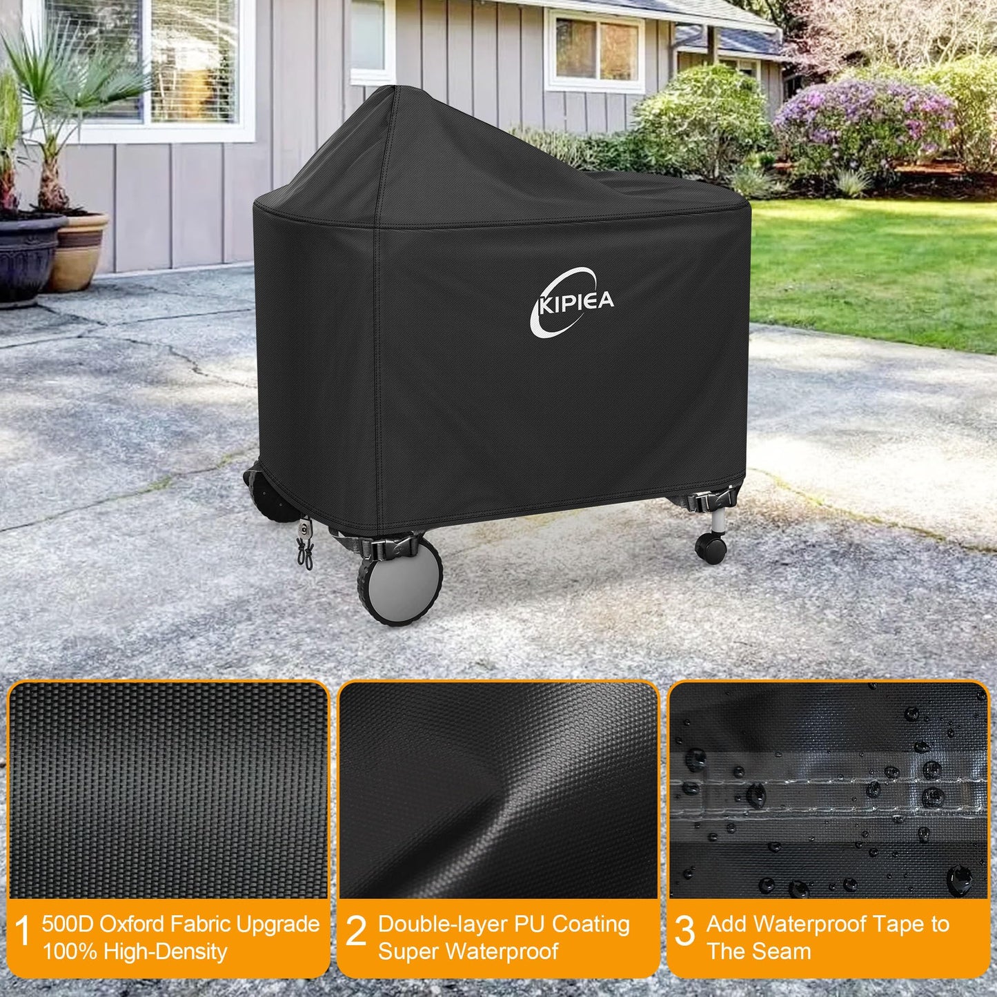 Kipiea 500D Heavy Duty Grill Cover for Weber 22 Inch Premium Charcoal and Smart Charcoal Grill - Performer Grill Cover with 4 Buckles, Wind Resistant Anti UV & No Tears (49" W X 25.5" D X 40" H)