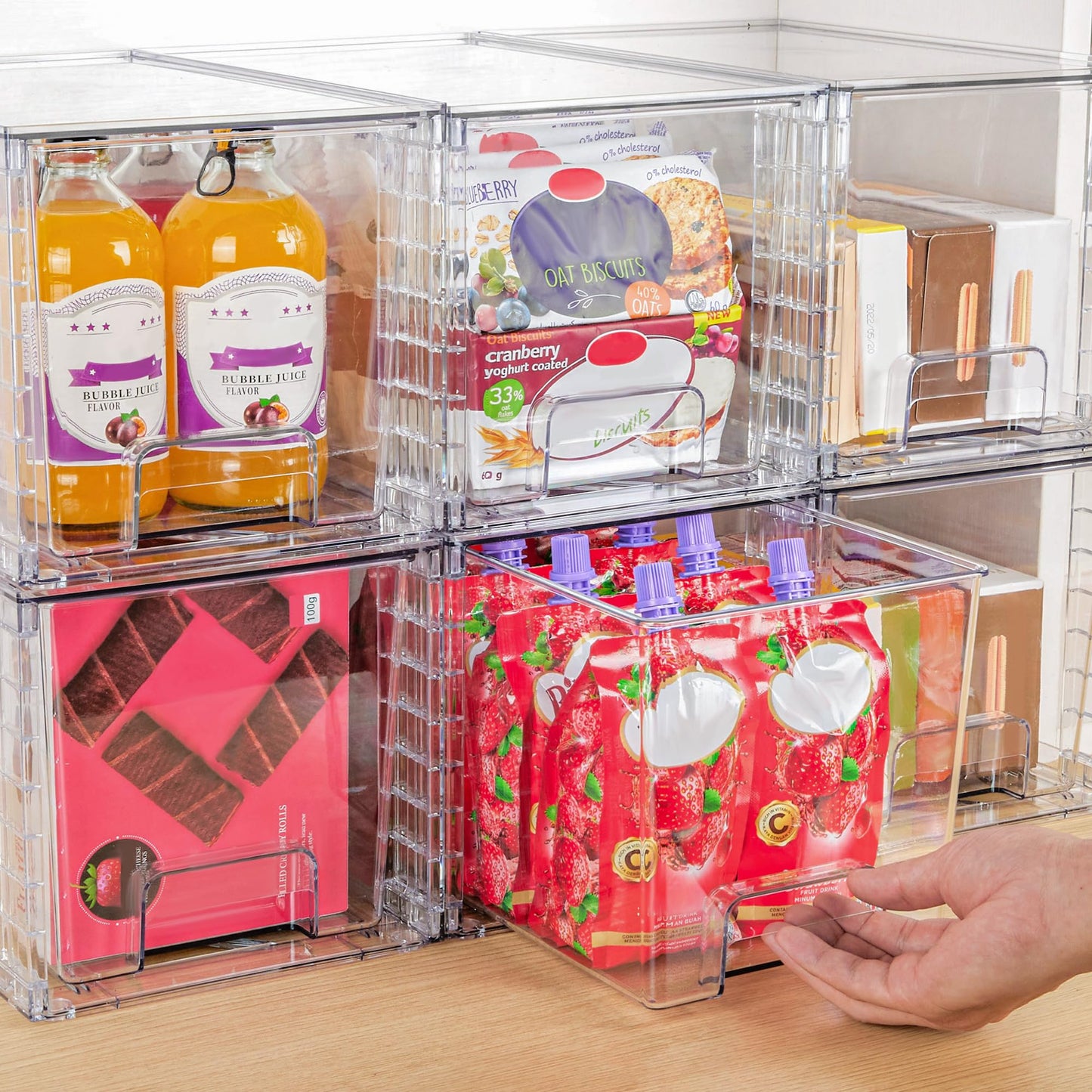Vtopmart 4 Pack Large Stackable Storage Drawers,Clear Acrylic Drawer Organizers with Handles, Easily Assemble for Bathroom,Kitchen Undersink,Cabinet,Closet,Makeup,Pantry Organization and Storage