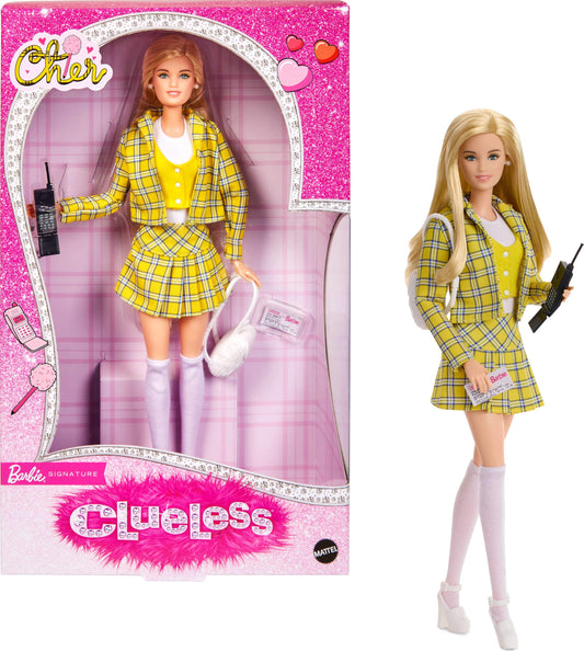 Barbie Signature Doll, Clueless Cher Collectible in Yellow Plaid Suit with Backpack, Cell Phone, & Learner’s Permit Accessories