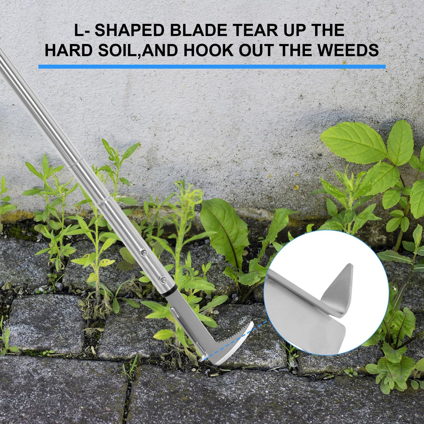 BARAYSTUS Crack Weeder, Stainless Steel Manual Crevice Weeding Tool, Long Handle Weed Grabber Remover, L-Shaped Manual Weeder Puller, Durable Crevice Weeding Tool for Sidewalk Garden Patio Lawn