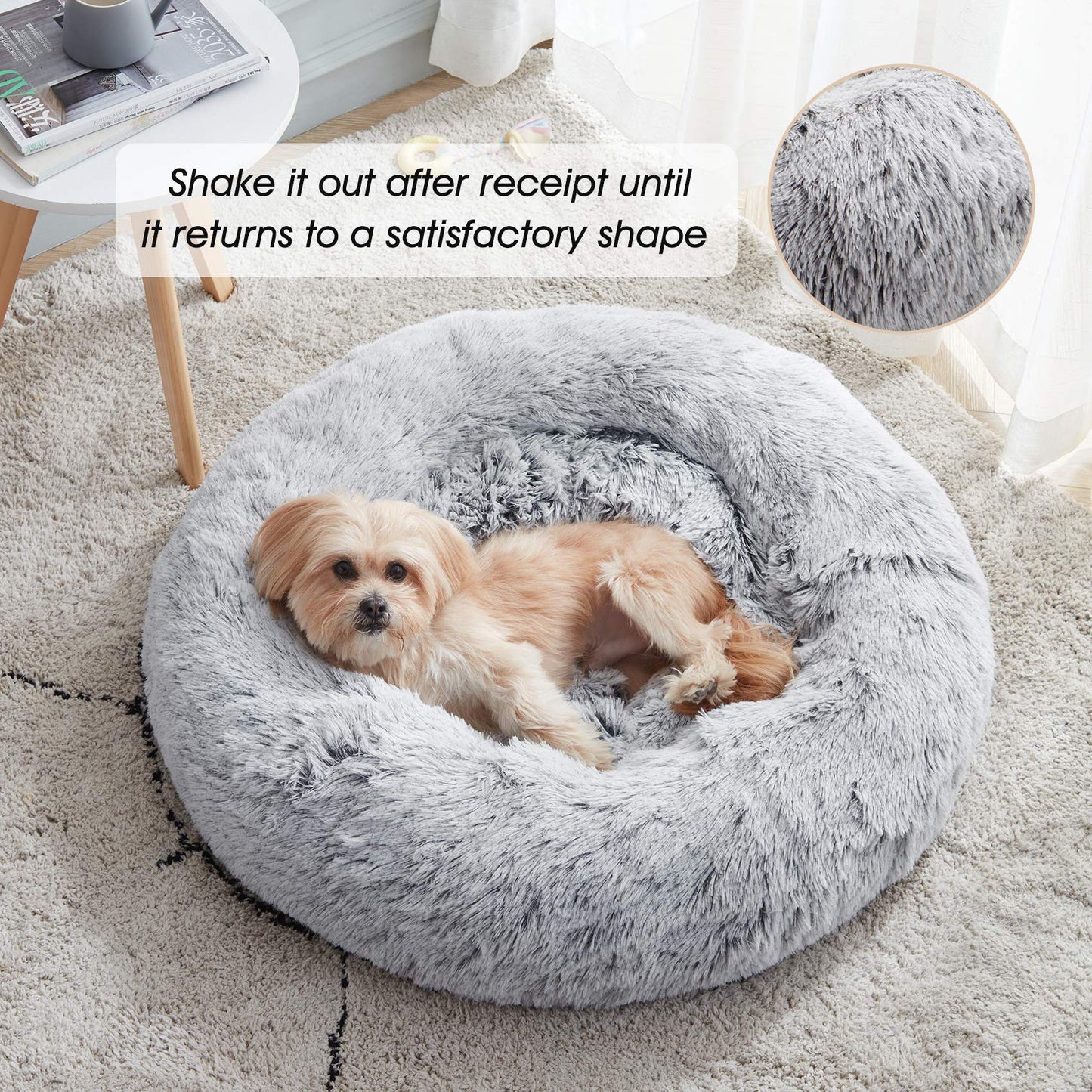 Calming Dog Bed & Cat Bed, Anti-Anxiety Donut Dog Cuddler Bed, Warming Cozy Soft Dog Round Bed, Fluffy Faux Fur Plush Dog Cat Cushion Bed for Small Medium Dogs and Cats (20"/24"/27"/30")