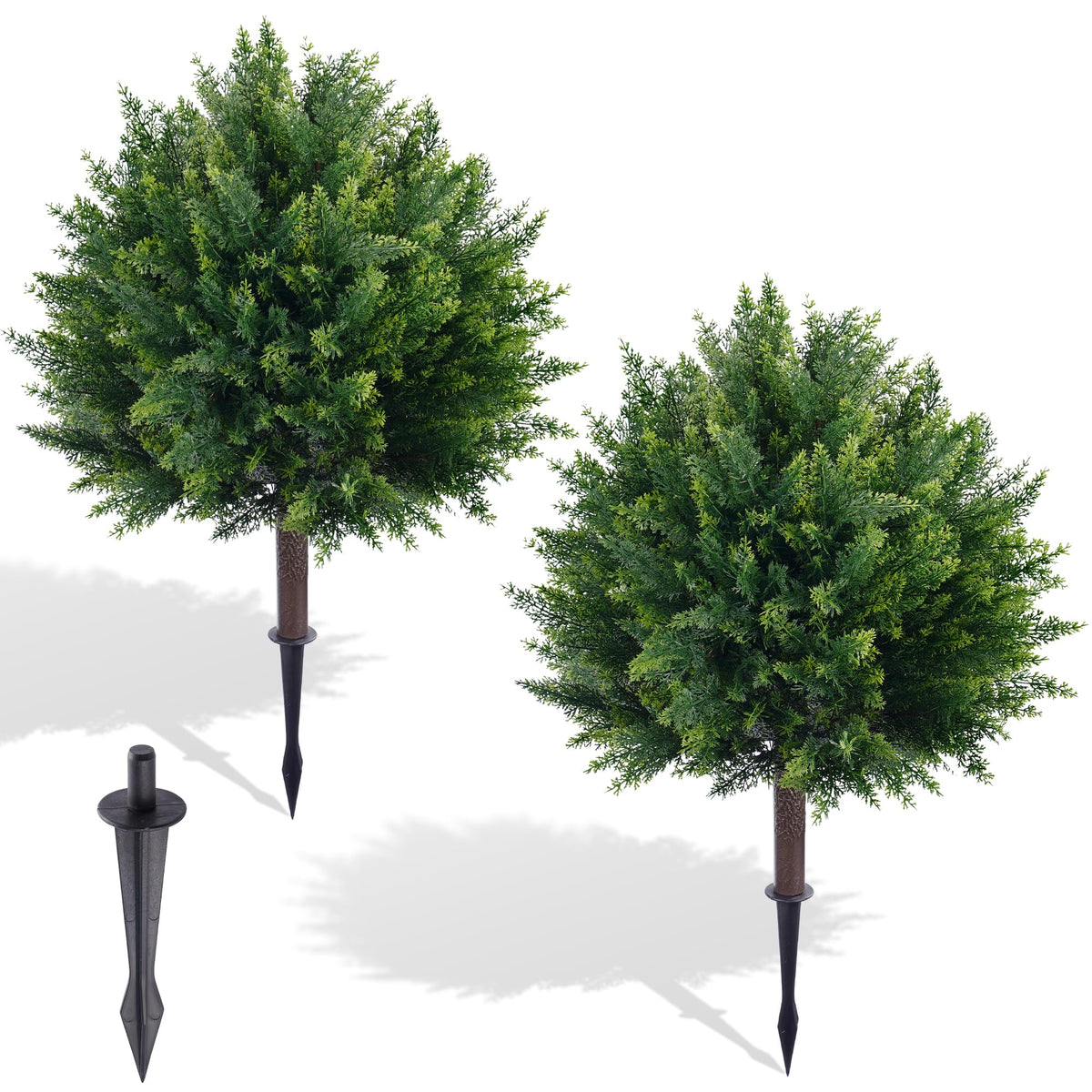 Artificial Cedar Tree, 28'' Cedar Topiary Ball Trees Outdoor, Faux Cypress Shrubs with Ground Spike UV Resistant Faux Plants for Planters, Fake Bushes Front Porch Outside Spring Garden Decor