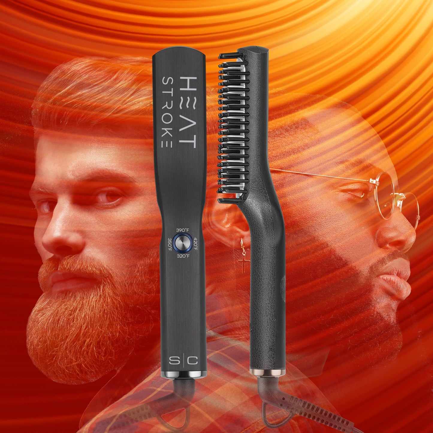StyleCraft Heat Stroke Corded Beard & Styling Hot Brush, Cool Touch Tips Anti-Scold, Hair Straightener, Black