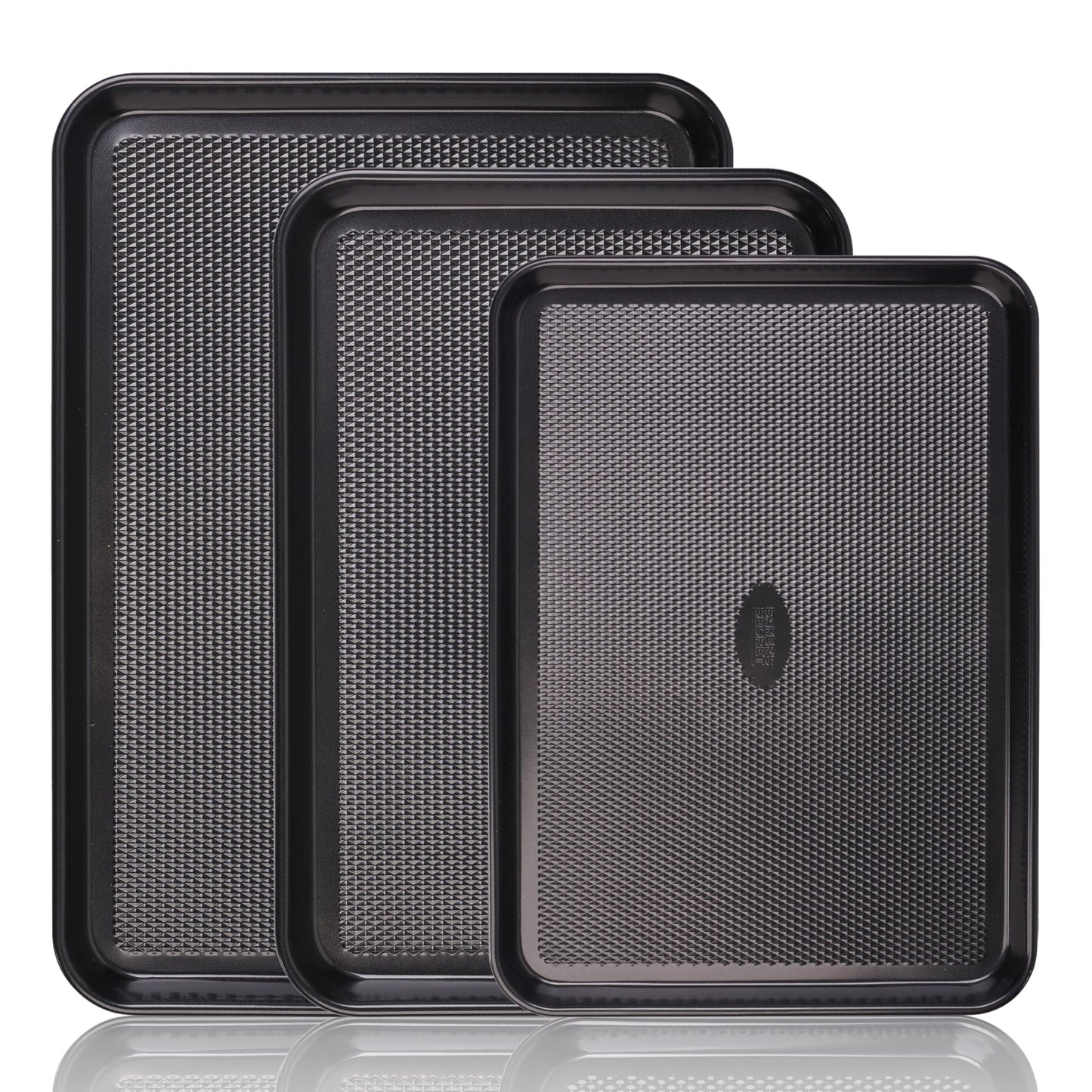 Baker's Secret Baking Sheet Pan Set, 3X Cookie Sheets for Oven, Diamond Texture Premium Air Flow Circulation, Set of 3 Baking Trays, Extra Thick 0.6mm with Diamond Base PFOA, PFOS, and PTFE Free
