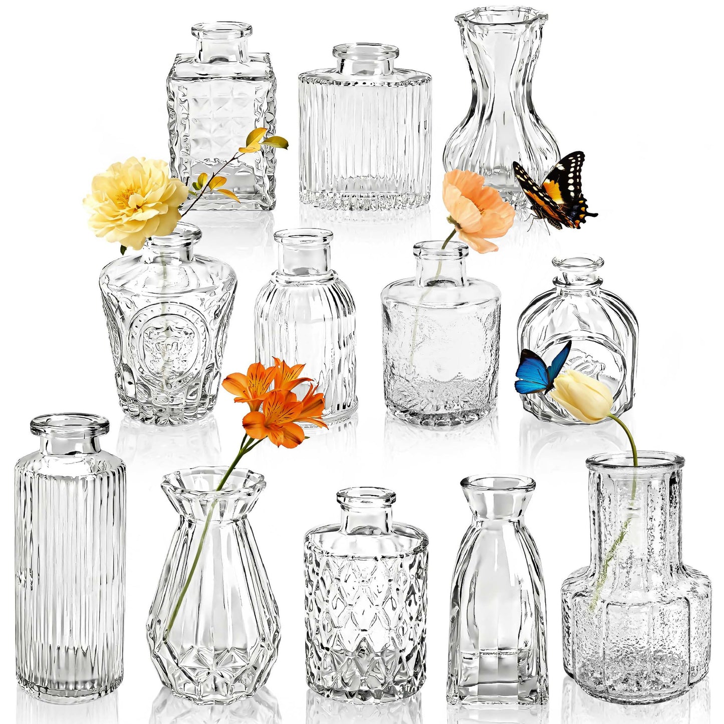 Der Rose 12pcs Small Glass Bud Vases Bulk, Clear Flower Vases for Home Dining Table & Wedding Centerpieces Decor
