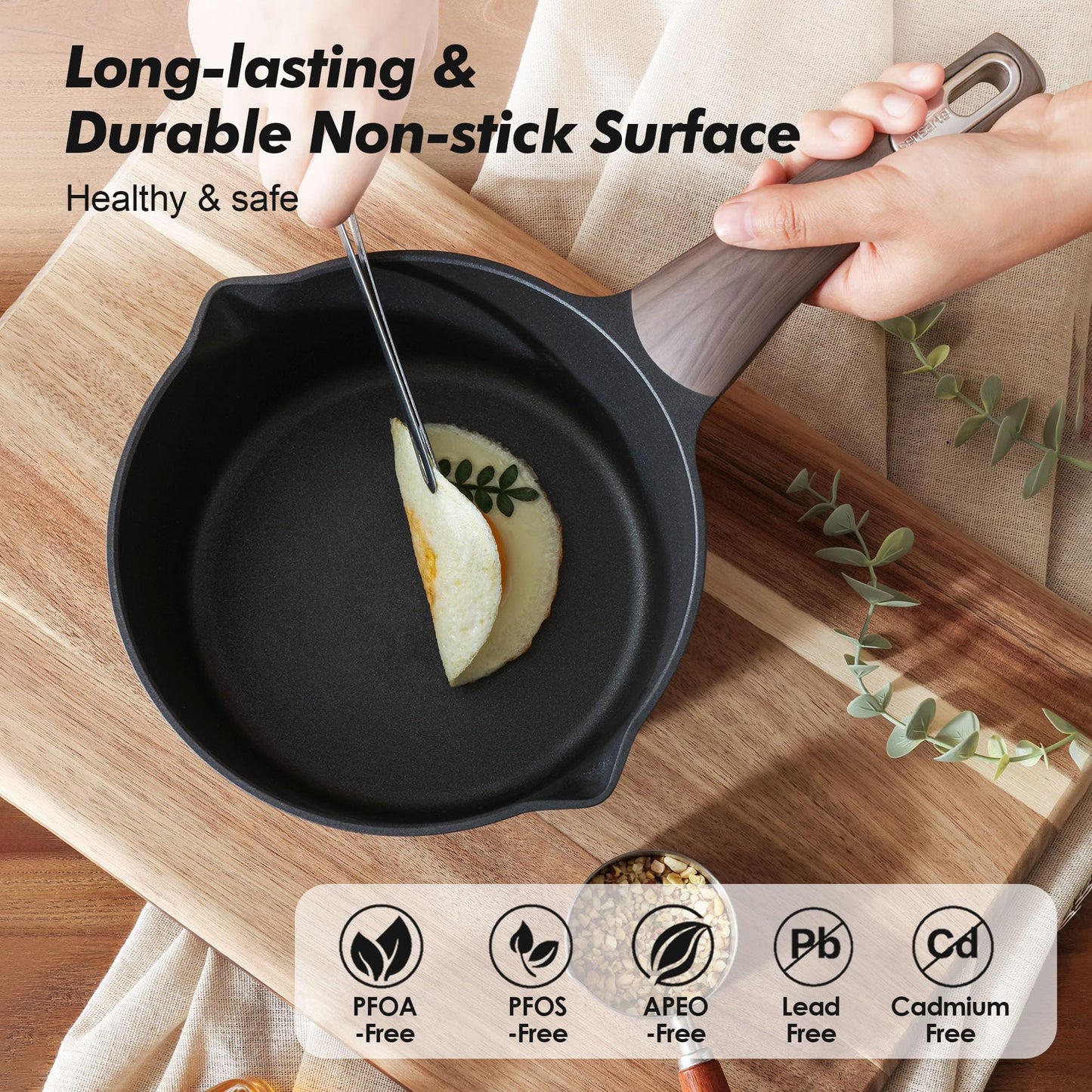 SENSARTE Nonstick Sauce Pan with Lid, 3.0 Quart Saucepan with Double Spout, Multipurpose Large Cooking Pot, Non Toxic Kitchen Sauce Pot, Non Stick Saucier Pan, Induction Comptable, PFOA Free