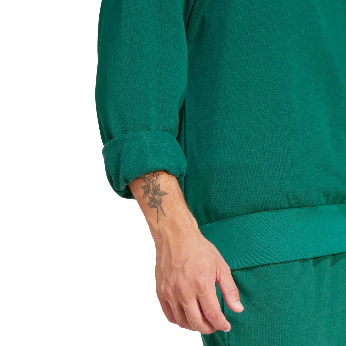 adidas Mens Essentials Feel Cozy Fleece Sportswear Sweatshirt,Collegiate Green/Black,Large