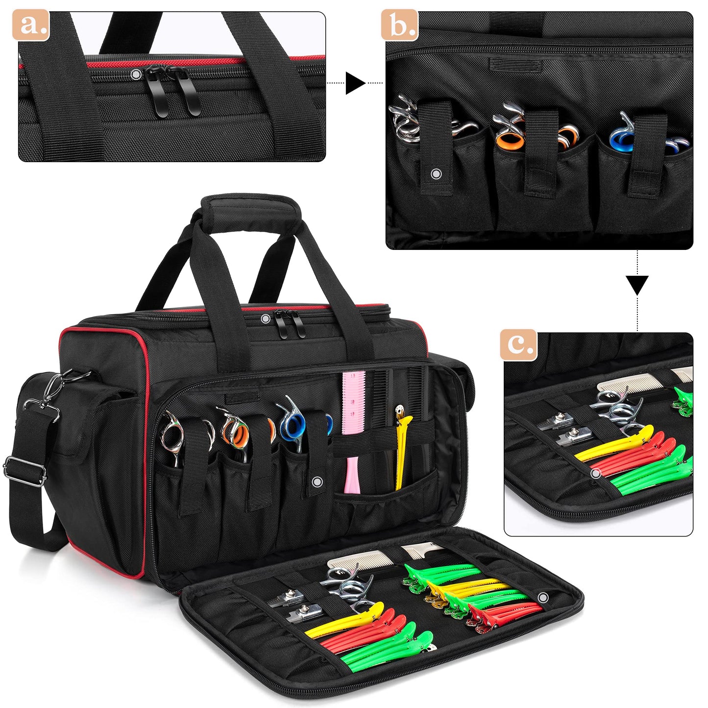 BAFASO Barber Bag with Adjustable Dividers, Travel Barber Case Holds Various Hair Cutting Tools (Bag Only), Black