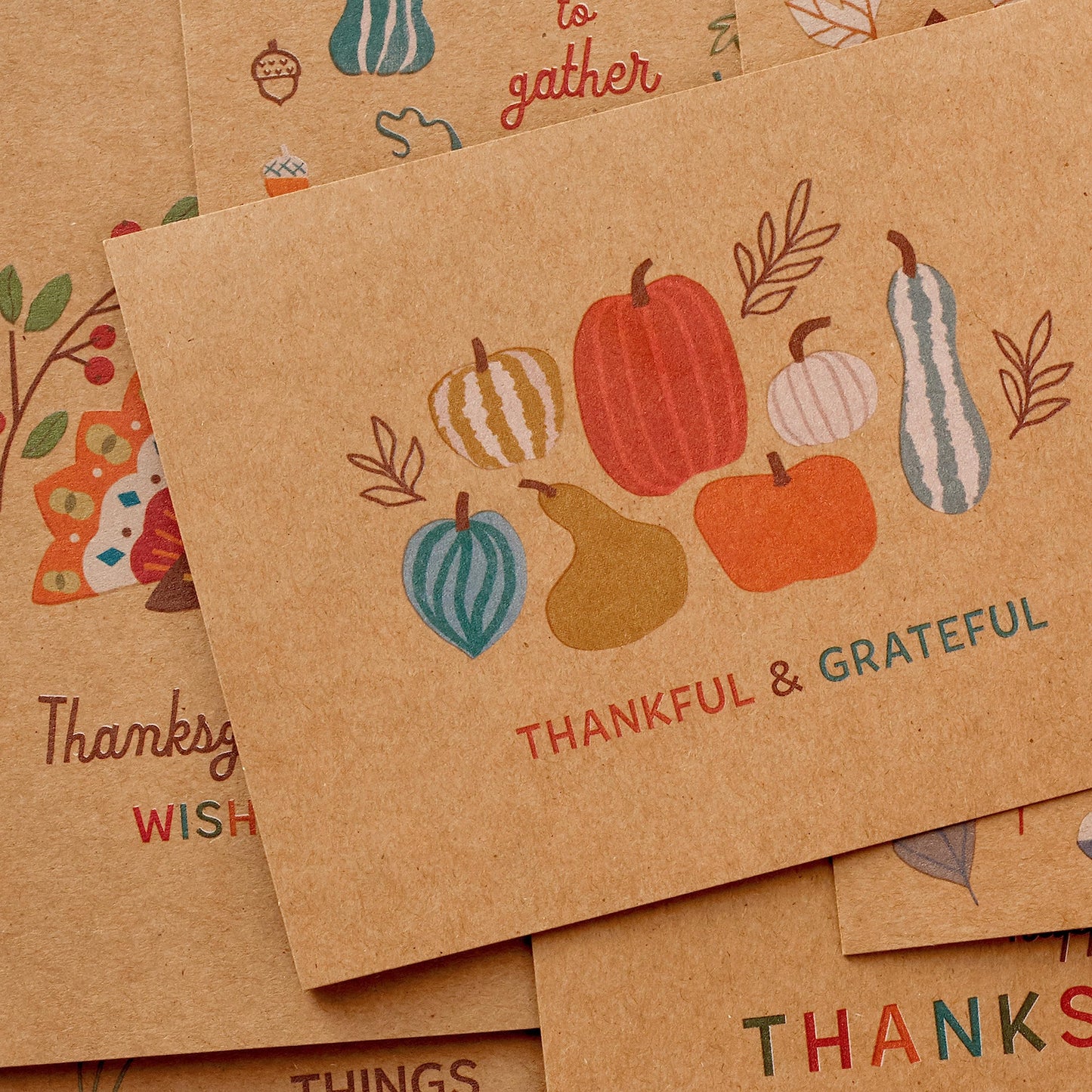 Hallmark Kraft Thanksgiving Cards Assortment (24 Assorted Cards with Envelopes) Leaves, Pumpkins, Gourds