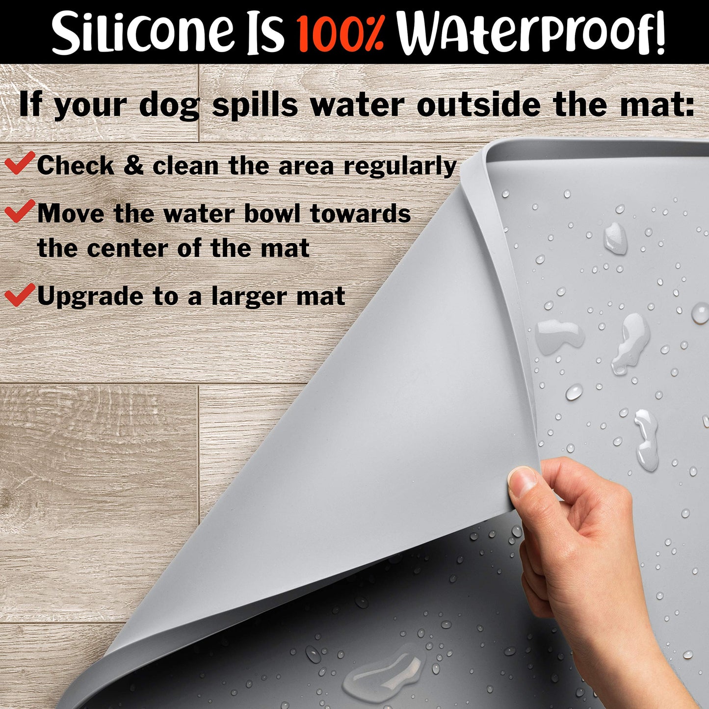 DogBuddy Dog Food Mat - Waterproof Silicone Mat for Dog Bowls, XL: 28" x 18", Mist