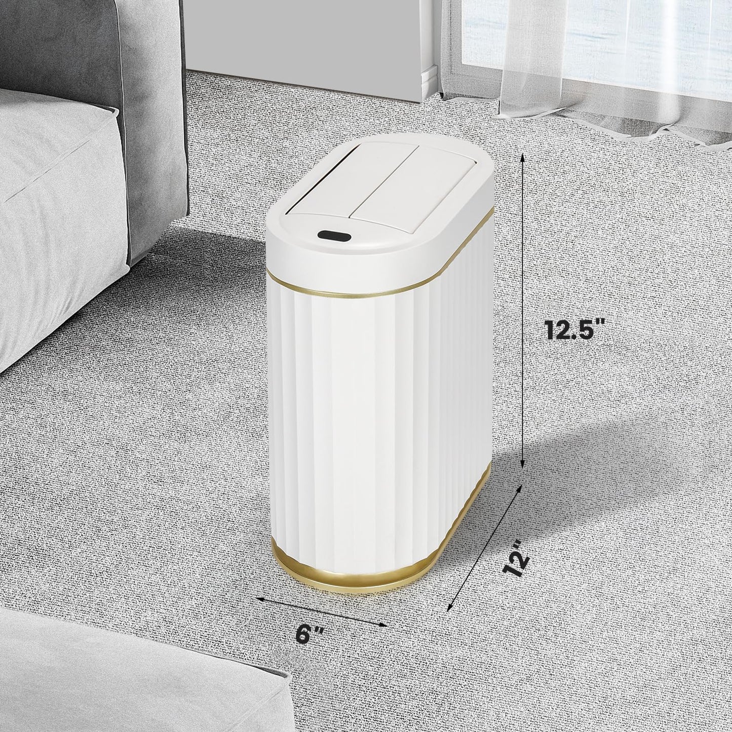 SYNCVIBE Bathroom Trash Can with Butterfly Lid 2 Gallon Sensor Trash can, IPX5 Waterproof Garbage Can, Automatic Slim Trash Bin, Under-Counter Wastebasket, Bathroom Decor for Bedroom, White Gold