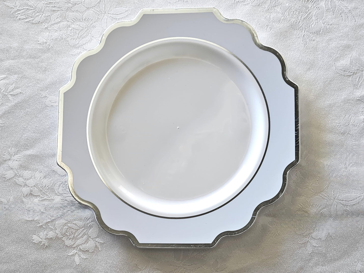 " OCCASIONS " 120 Plates Pack,(60 Guests) Heavyweight Premium Wedding Party Disposable Plastic Plates Set -60 x 10.5'' Dinner + 60 x 8'' Salad/Dessert (Imperial in White/Blue & Silver)