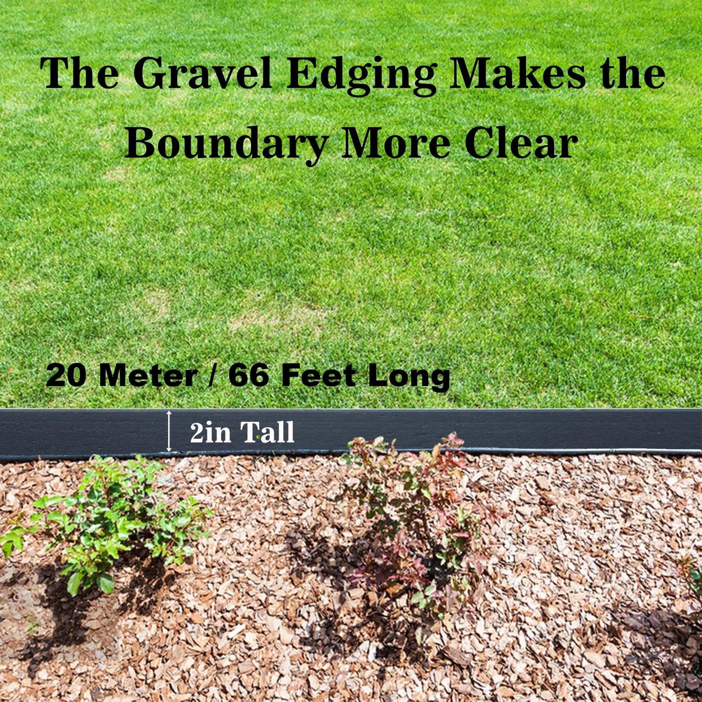 Garden Edging 66FT, 2in Tall Landscape Edging Kit Lawn Edging with 60pcs Spikes Edging Border for Flower Beds Surrounds, Yard Edging, Sidewalks, Pathway Paver, Black