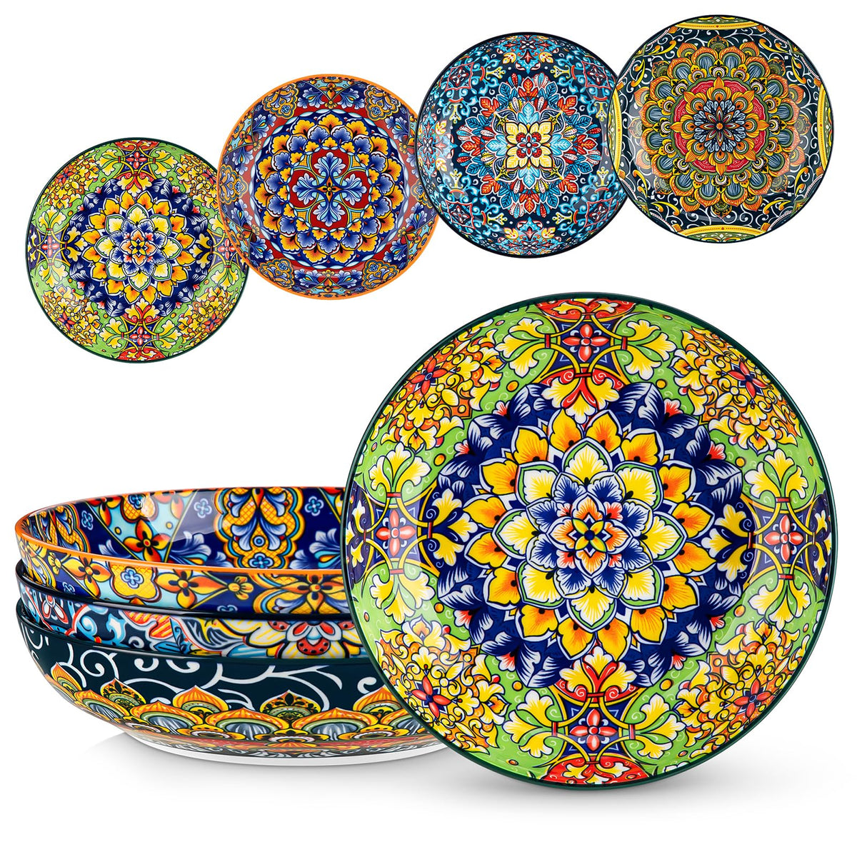 vancasso Pasta Bowls, Ceramic Salad Bowls of 4,Large Corlorful Serving Bowls for Kitchen, Dishwasher & Microwave Safe Soup Bowls, Pasta Plates
