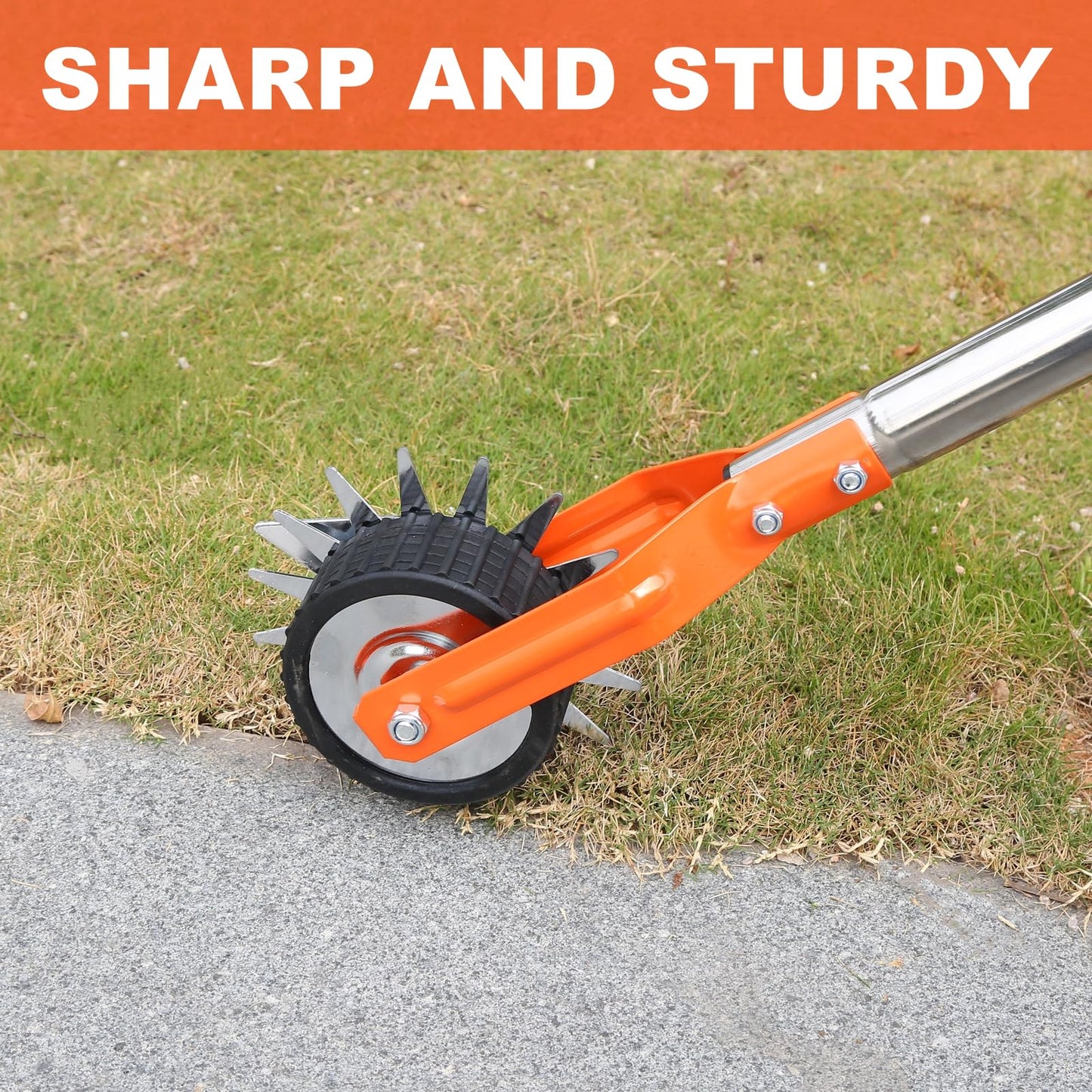 Manual Lawn Edger with Wheel, Rotary Sidewalk Edger Tool for Garden and Yard, 4-Section Stainless Steel Handle with Cushion Grip, 67 in / 170 cm