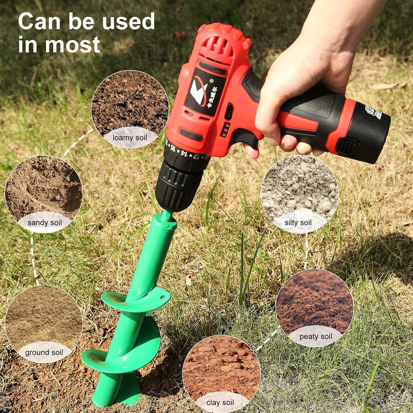 WADEO Auger Drill Bit Set, 3 PCS Spiral Hole Drill Planter, Bulb Auger for Cordless Drill, Dirt Auger With Garden Genie Gloves, 20pcs Plant Label and 2 Shovel