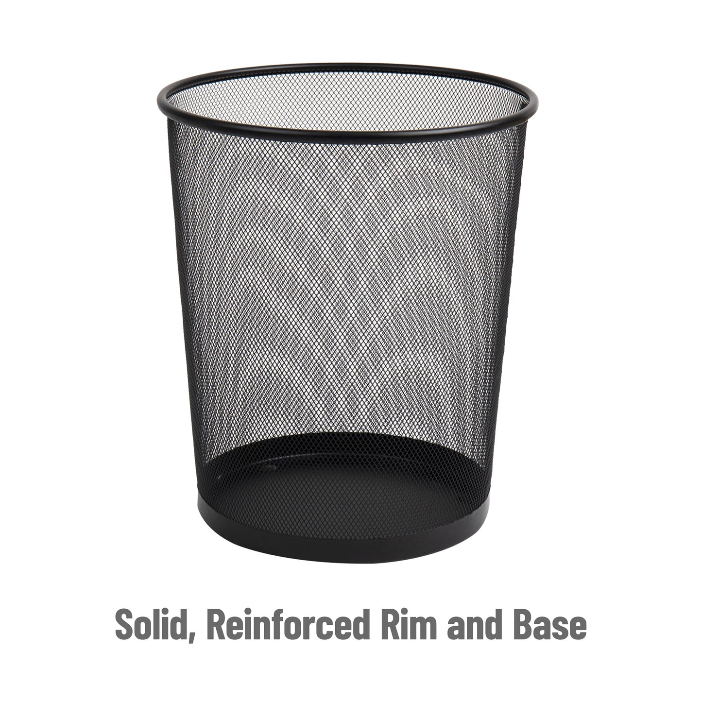 Mind Reader Mesh Trash Can, Set of 3, Waste Paper Basket, Round, Office, Metal Mesh, 11.5" L x 11.5" W x 13.75" H, Black