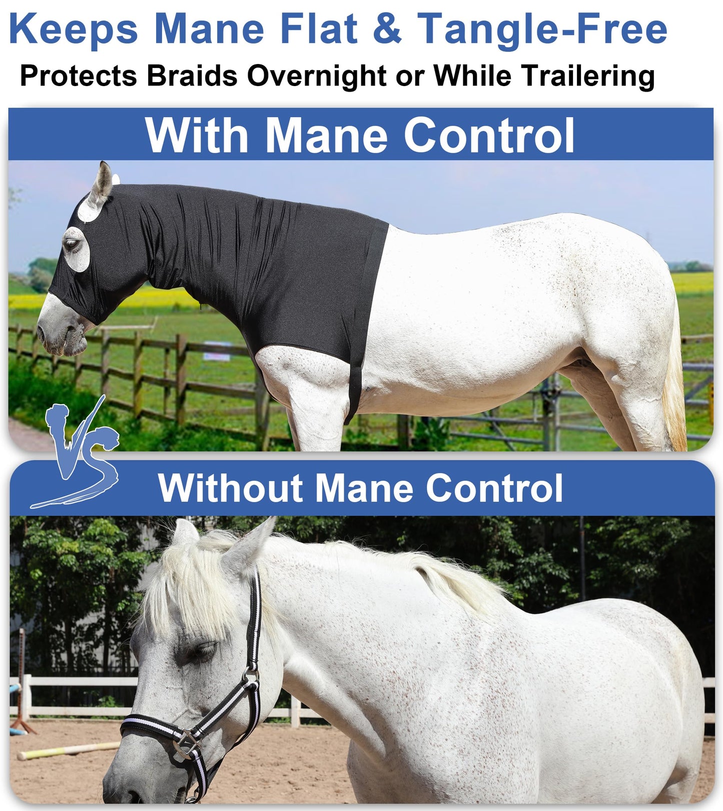 Gallopoff Horse Slinky Hood with Zipper, Stretch Spandex Sleazy Hood for Mane Protection, Breathable Horse Neck Cover for Show Prep, Braids Saver, Sleek Grooming Under Blanket Use Black X-Large