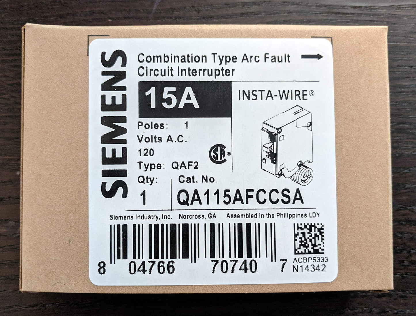 Siemens QA115AFCCSA 15-Amp Single Pole Arc Fault AFCI Breaker (Replaces QA115AFC)
