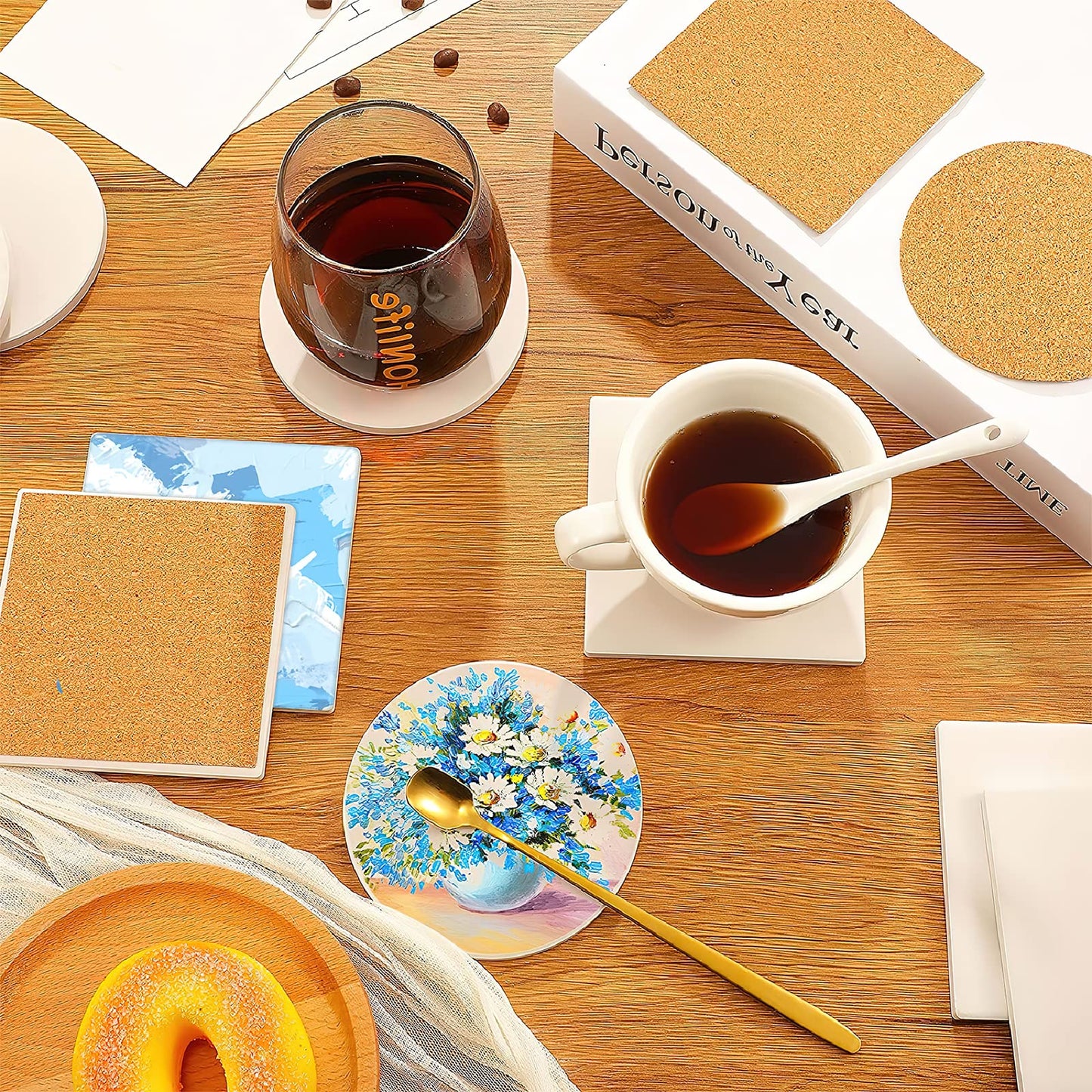 24 Pcs Ceramic Tiles for Crafts Ceramic Coasters for Crafts Blank White Unglazed Square Tile for Painting, Alcohol Ink, Acrylic Pouring - DIY Coaster - Cork Backing Pads Included (4x4 Inch)