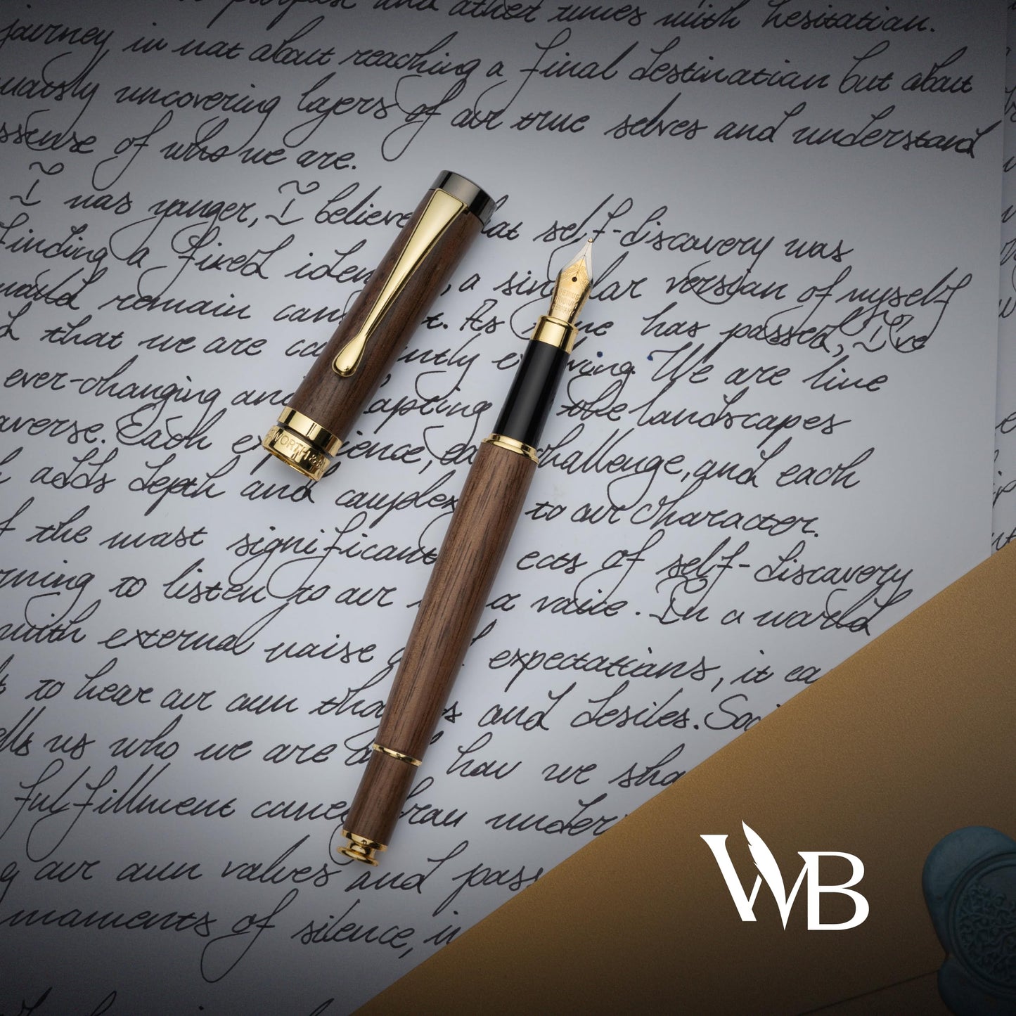 Wordsworth & Black Fountain Pen Gift Set, Includes Ink Bottle, 6 Ink Cartridges, Ink Refill Converter, 4 Replacement Nibs, Luxury Bamboo, Journaling, Calligraphy, Smooth Writing Pens [Brown Wood]