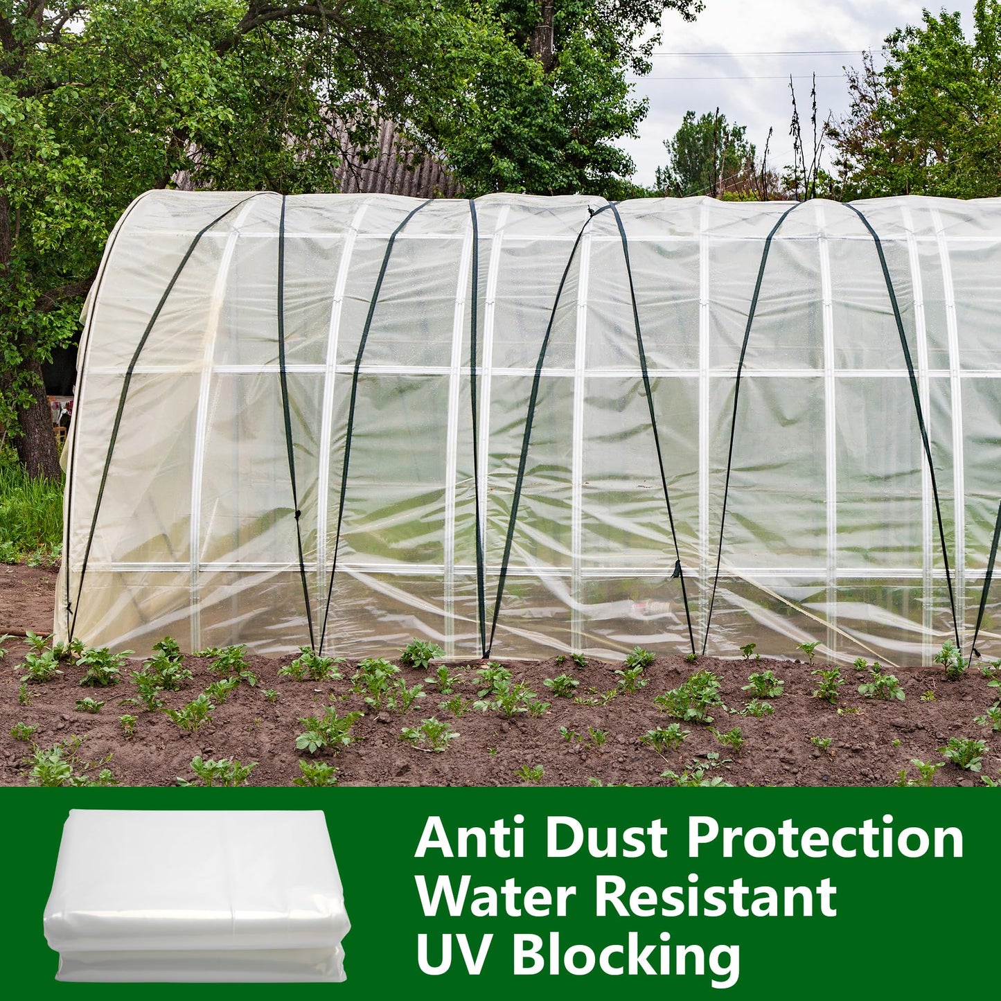 8x25ft Greenhouse Film Sheeting - Thickened Greenhouse Plastic Transparent Film - Clear Polyethylene Garden Film Cover for Farm Garden Vegetables Plants Flower