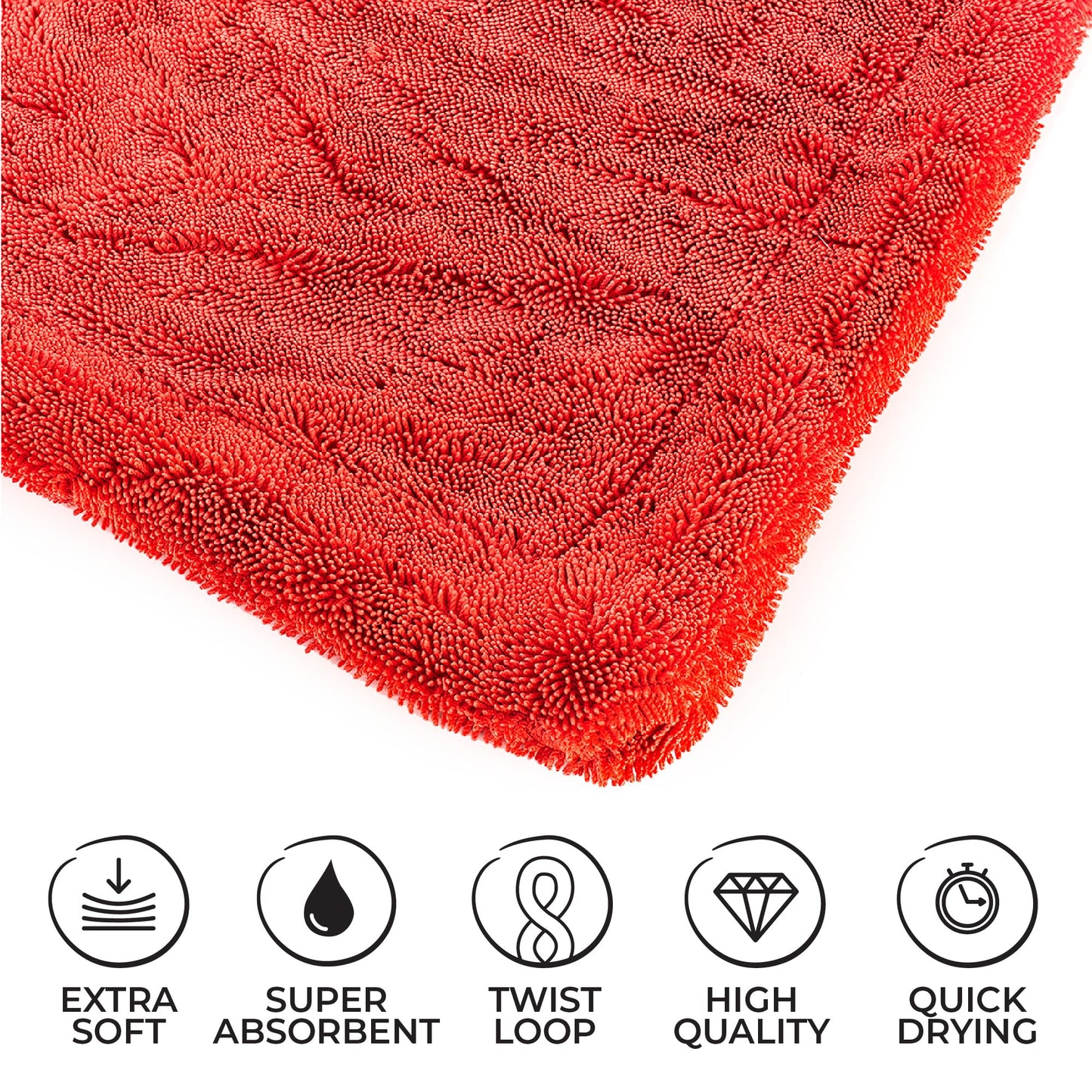 The Rag Company - The 1500 - Heavy Duty Microfiber Drying Towel; Perfect for Trucks, Commercial Vehicles, RVs, Boats, and More; Premium 70/30 Blend Twist Loop Design, 1500gsm, 30in x 30in, Red
