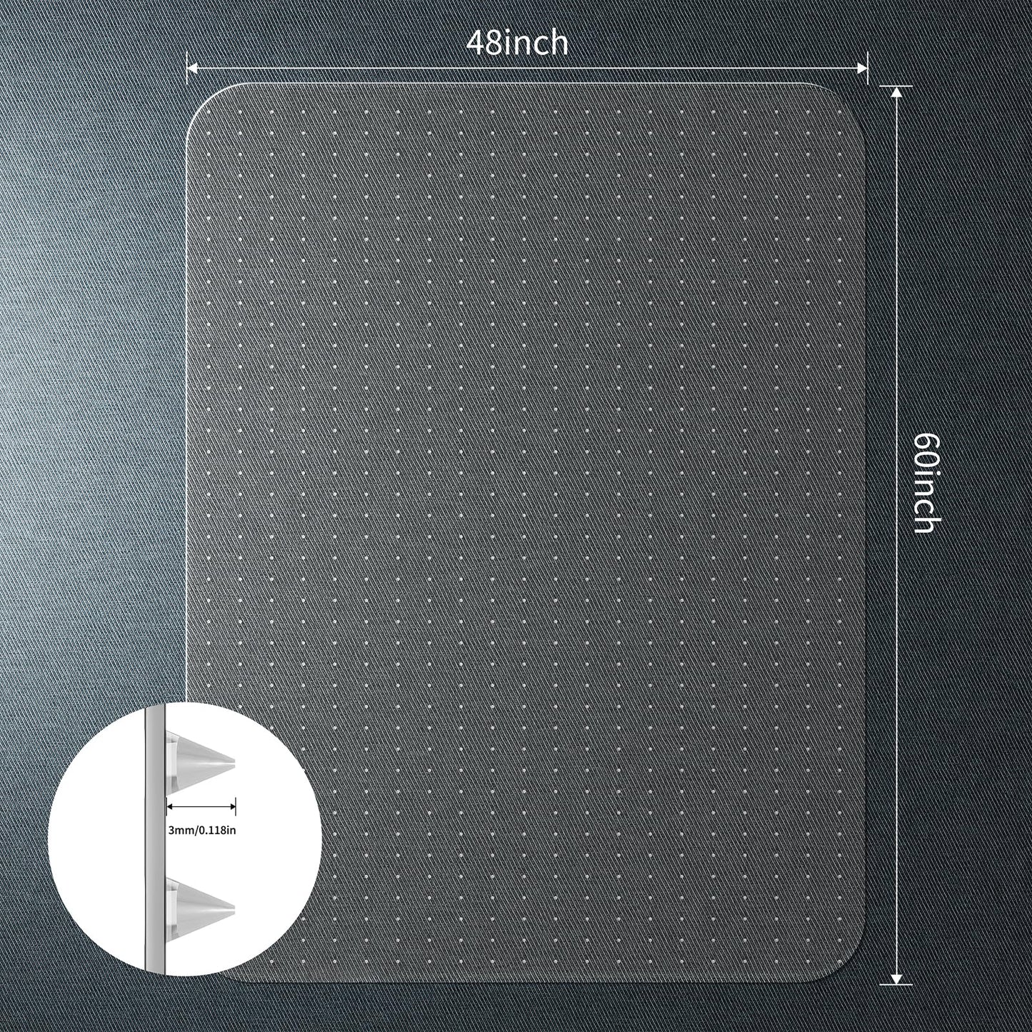 WASJOYE Chair Mat for Carpet, 48" x 60" Office Chair Mat for Carpet, Transparent with Non-Slip Studded for Home and Office