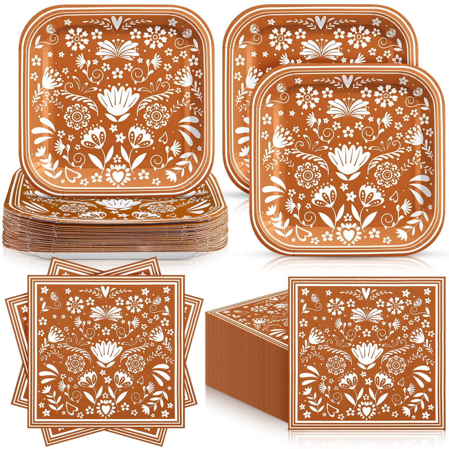 Zhehao 72 Pcs Cielito Lindo Plates and Napkin Set Serve 36 Platos De Barro Mexicanos for Mexican Cielito Lindo Party Supplies 7" Fiesta Terracotta Clay Pottery Disposable Decoration