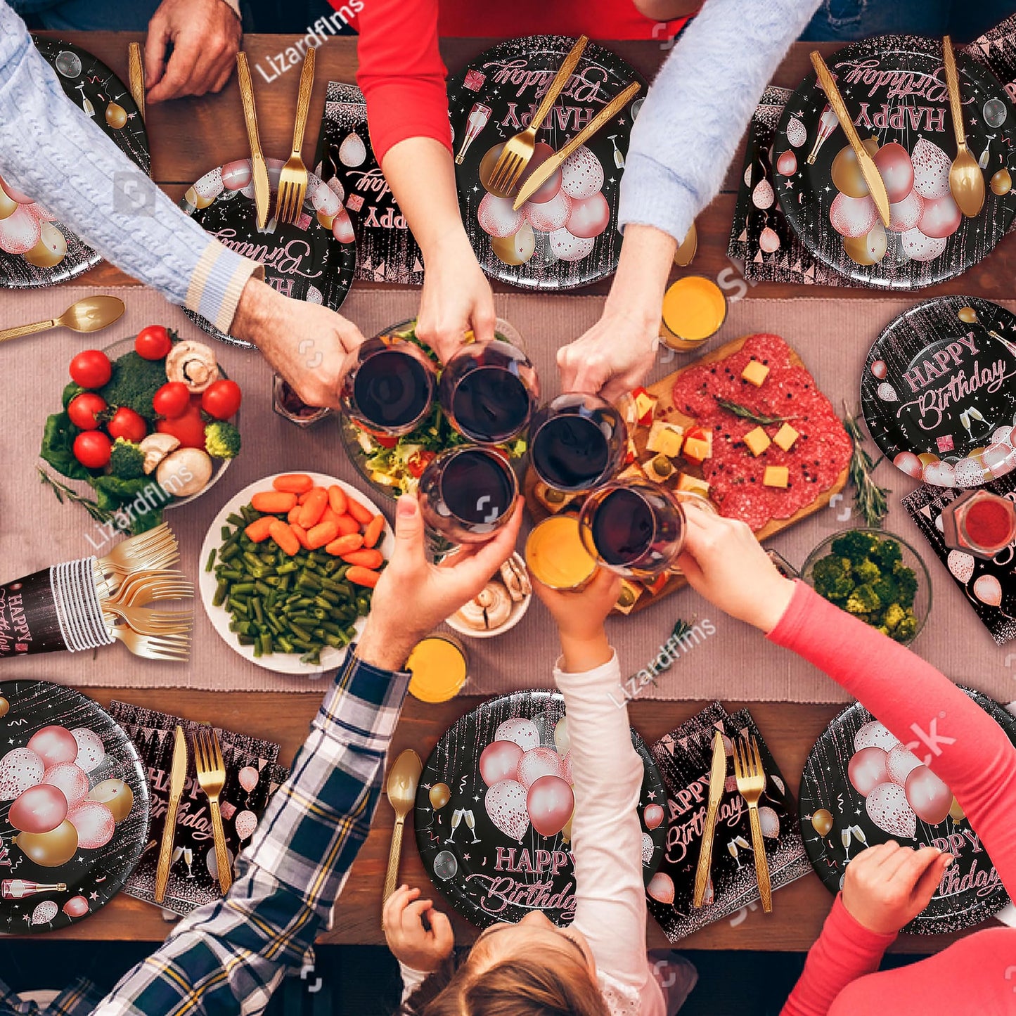 210 Pcs Birthday Party Decorations for Woman Girl, Rose Gold Party Decorations, Happy Birthday Decorations - Balloon Stand Kit, Banner, Tassel Curtain,Crown,Tableware Kit For 12 Guests