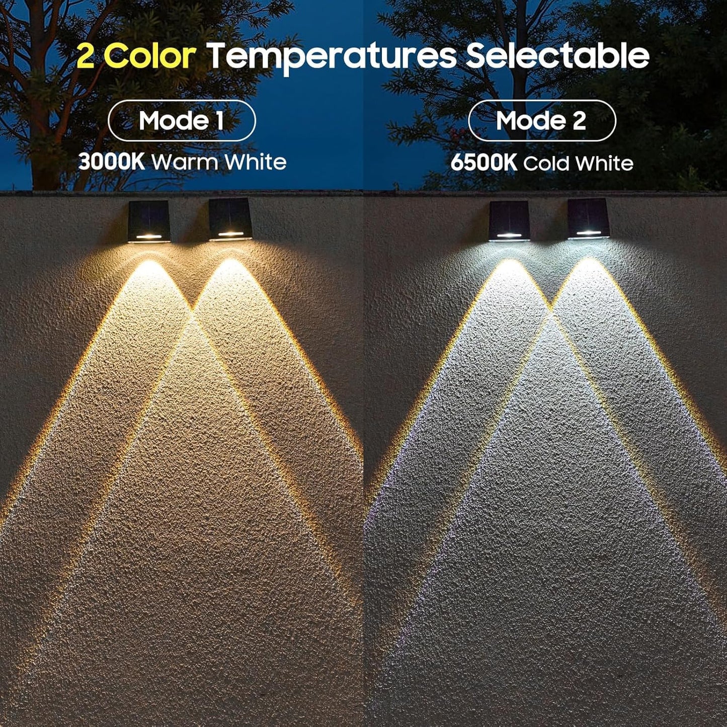 BUCASA Solar Fence Lights Outdoor 8 Pack - Brighter Focused Lens, Cold White & Warm Light Fence Solar Lights Outdoor Waterproof, Auto ON/Off Deck Lighting for Wall, Patio, Backyard, Step, Railing