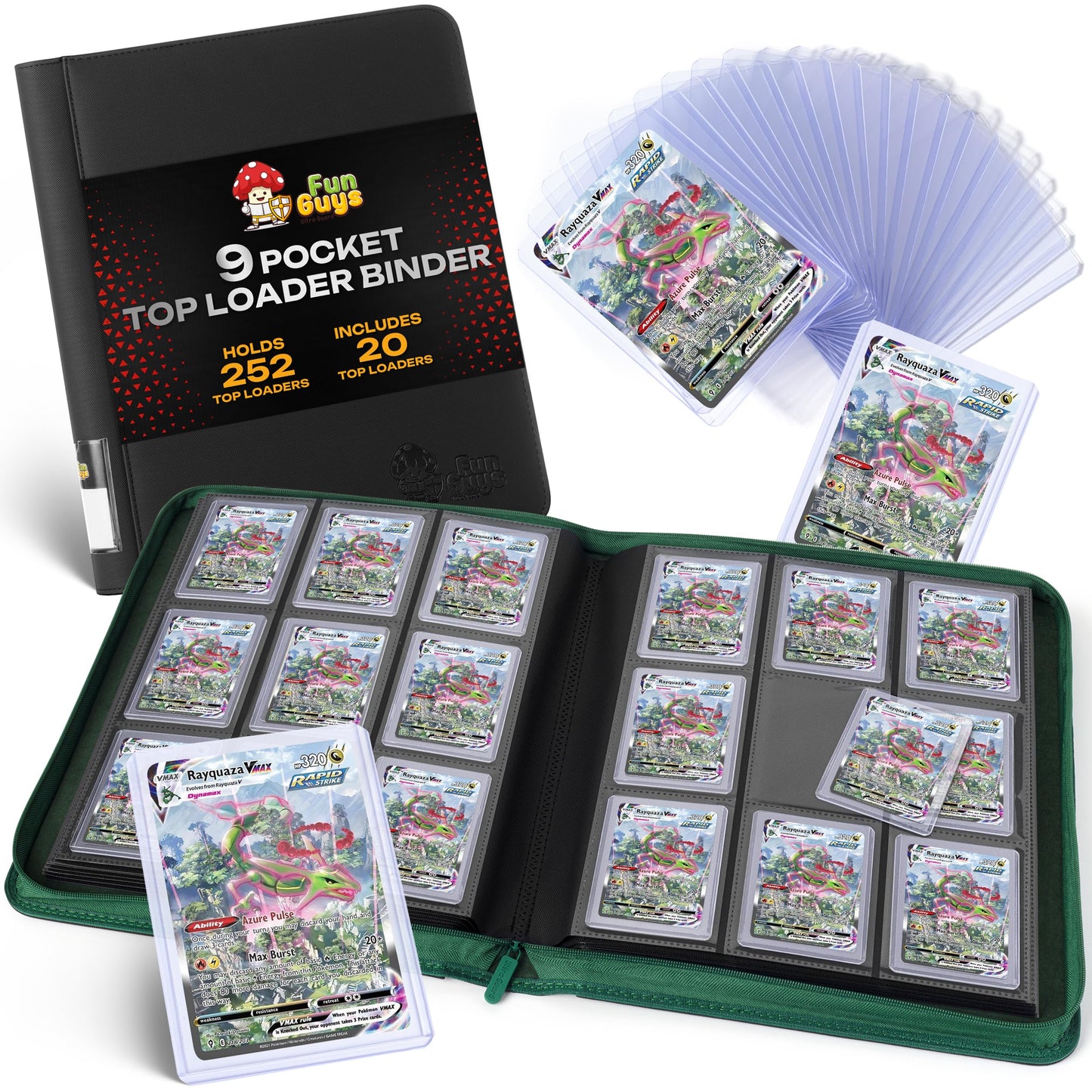 FunGuys Toploader Binder, Trading Card Binder Storage, 252 9 Pocket Top Loader Holder Collection for Yugioh, MTG, TCG Folders for Trading Cards