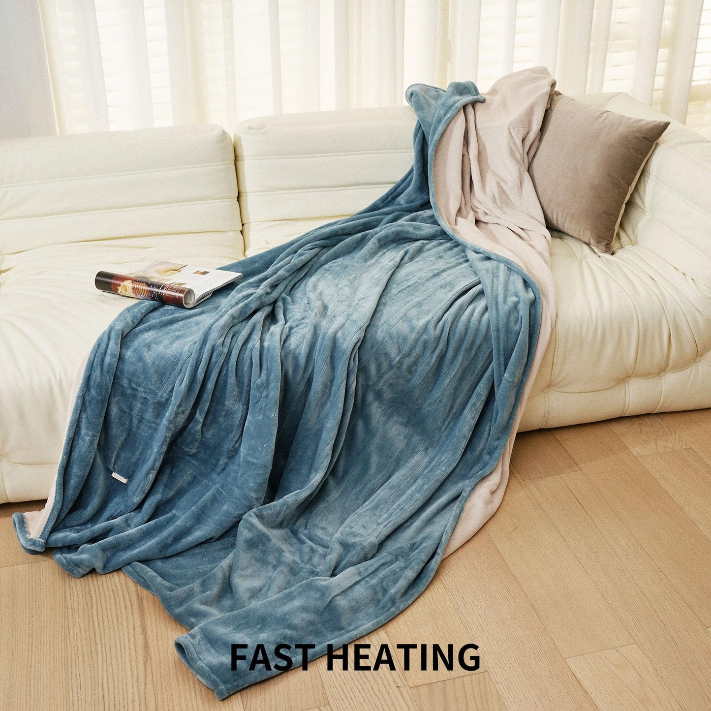 JET'S HOME Heated Blanket King 100"x90" - ETL&FCC Certified Flannel Electric Blanket Throw Machine Washable Heating Blanket with 4 Heating Levels 10 Hours Auto-Off Overheating Protection (Blue)
