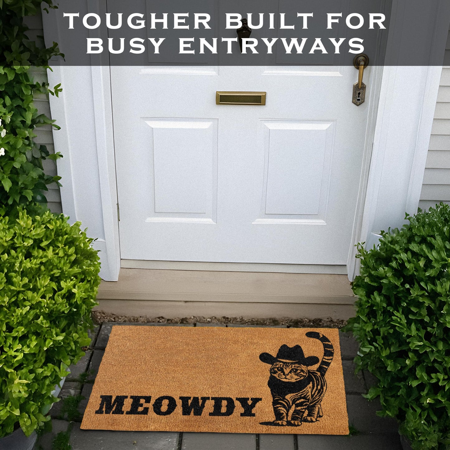 Meowdy Doormat 30x17 Inch, Cat Front Door Mat for Covered Area, Black Cat Welcome Mats for Front Door Gift, Coir Doormat