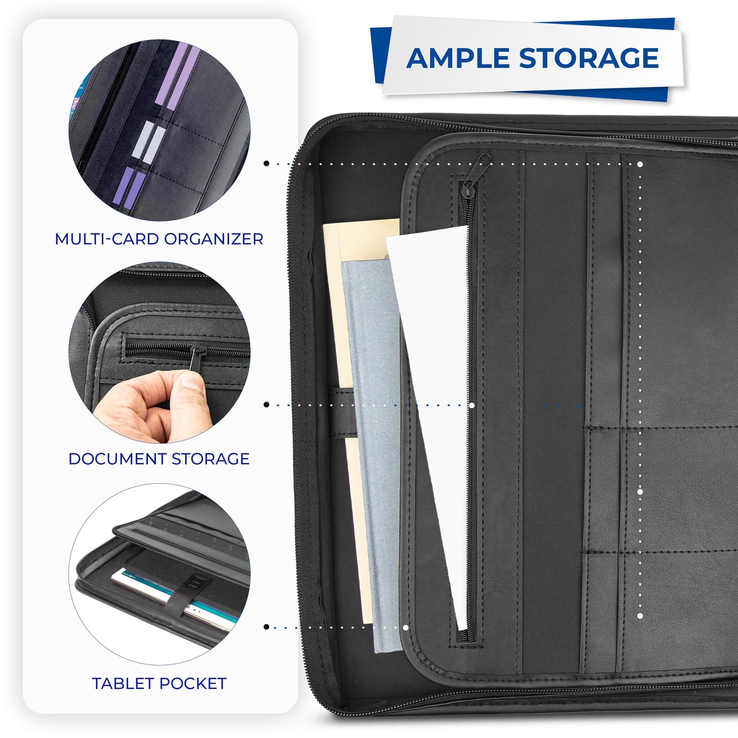 Samsill 15650 Professional 1-Inch Zipper Binder with iPad Pocket, Black