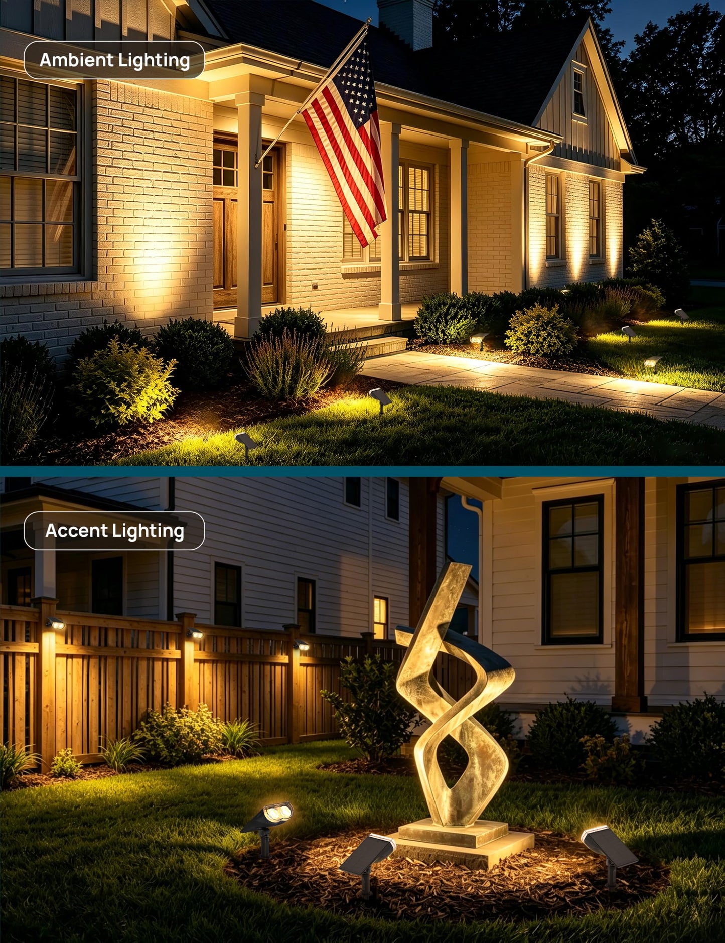 Linkind Solar Lights Outdoor Waterproof IP67, StarRay Dusk-to-Dawn Outdoor Solar Lights, 3 Lighting Modes Solar Spot Lights Outdoor for Garden, Yard, Landscape (Warm White, 6 Pack)