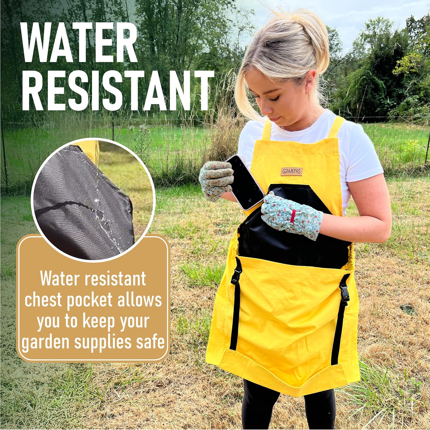 Grampa's Garden Apron - Cross Back Gardening Apron With Pockets For Women & Men | Harvest Apron with Large Kangaroo Pouch (Yellow)