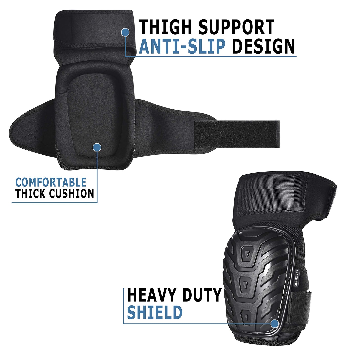 Professional Knee Pads for Work - Heavy Duty Foam Padding Kneepads for Construction, Gardening, Flooring with Comfortable Gel Cushion to Save Your Knees (Thigh High)