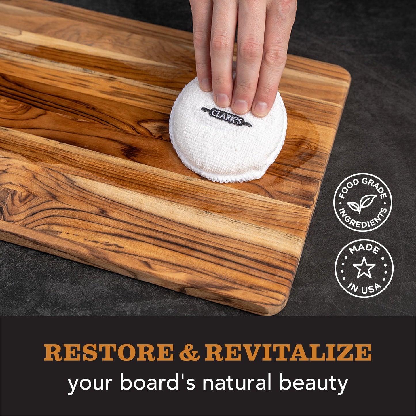 CLARK'S Cutting Board Wax, 946 mL - 2 in 1 Wood Butter & Food Grade Mineral Oil with Beeswax – Butcher Block Conditioner for Cutting Boards – Orange & Lemon Essential Oil Scent